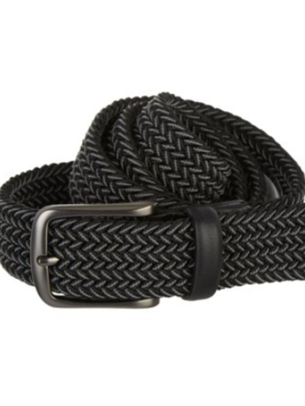 Perry Men's Woven Belt with Stretch Leather-Trim Fabric Gray Medium (34 - 36)